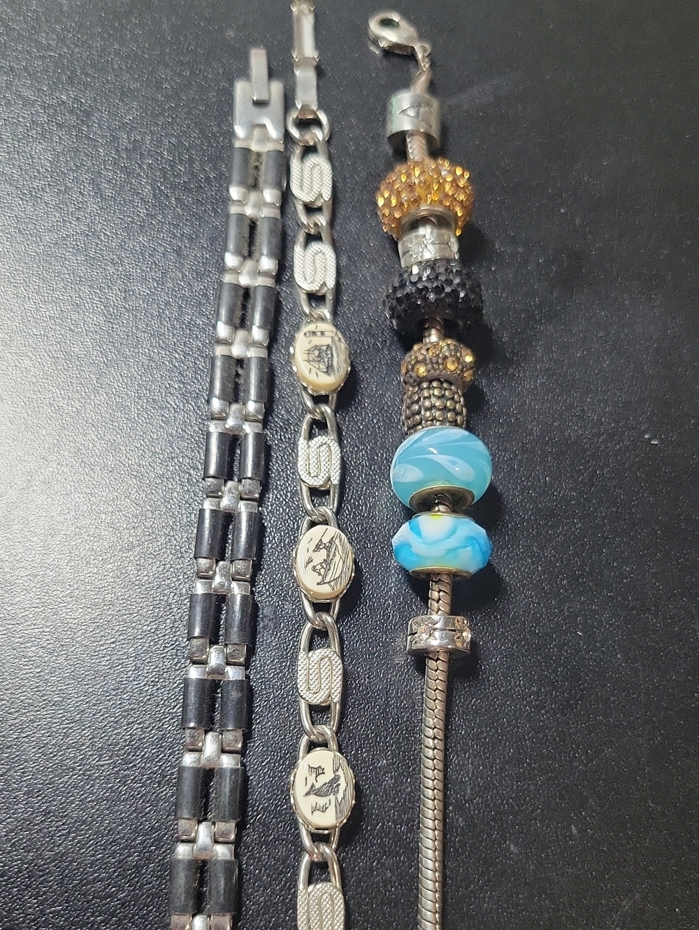 Silver Tone and Blue Beaded Charm Bracelet - Unbranded